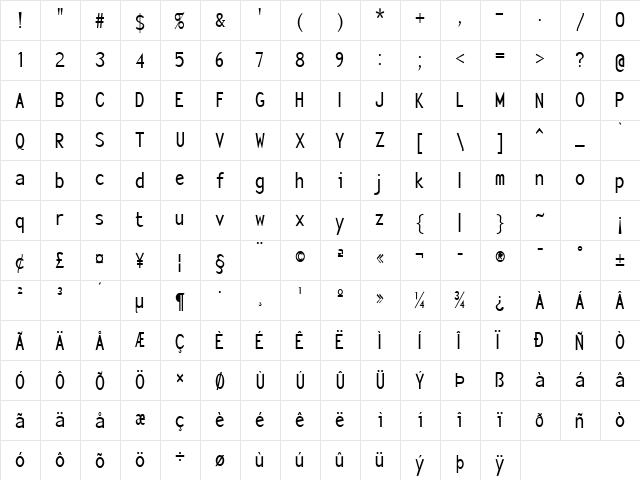 Sensor-Condensed Normal  glyph index
