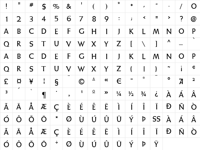 WellsbrookInitialsSG Regular  glyph index