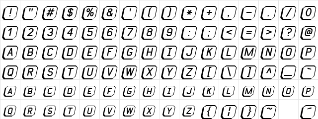 Keyboard Italic  glyph index