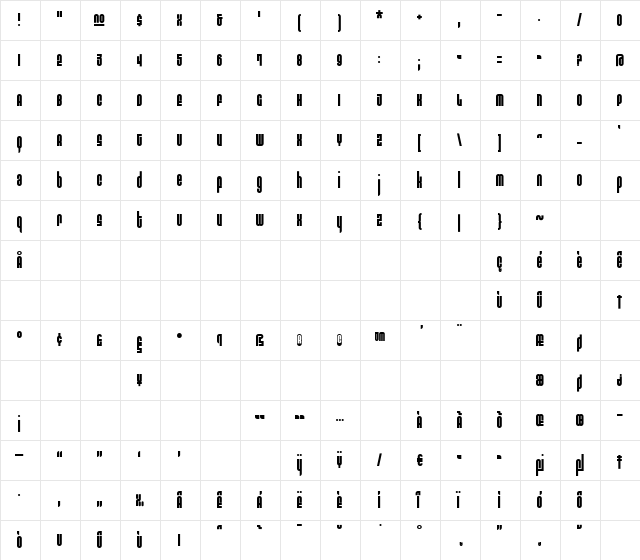 Saturate Standard  glyph index