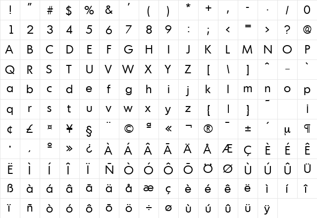 Montreal-Serial Regular  glyph index