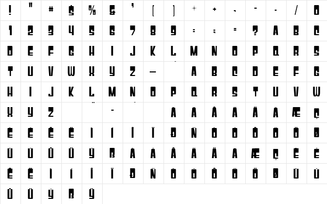 Gyparody Regular  glyph index