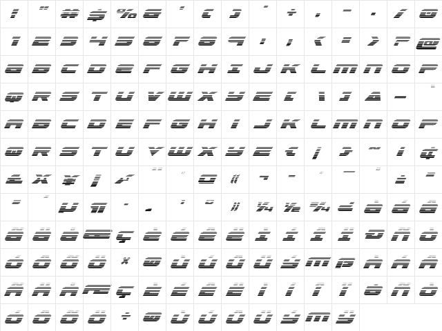 Speed Phreak Gradient Italic Italic  glyph index