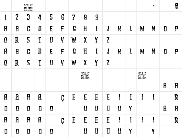 Speedy Retro Regular  glyph index