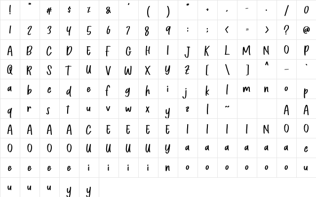 Chapillada Regular  glyph index