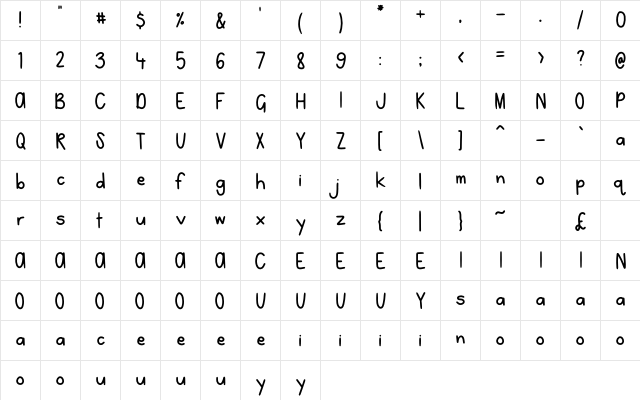 NoahandNicole Regular  glyph index