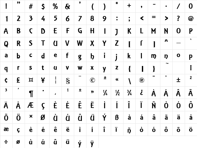 Estelle Regular  glyph index