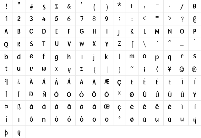 FZ BASIC 14 COND Normal  glyph index
