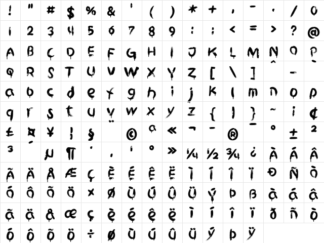 Griphite Drop PERSONAL USE Regular  glyph index