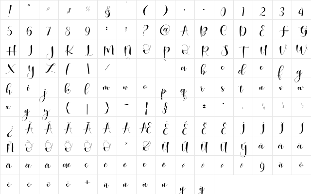 Begokly Regular  glyph index