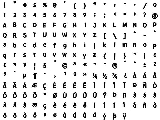 Kurri Island Bold  glyph index