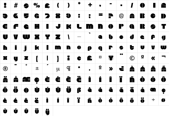 DiscoRegular Regular  glyph index