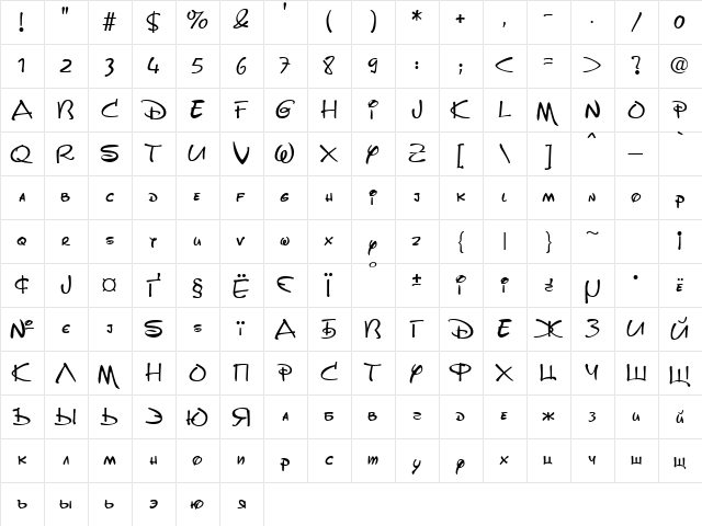 DisneyPark Regular  glyph index