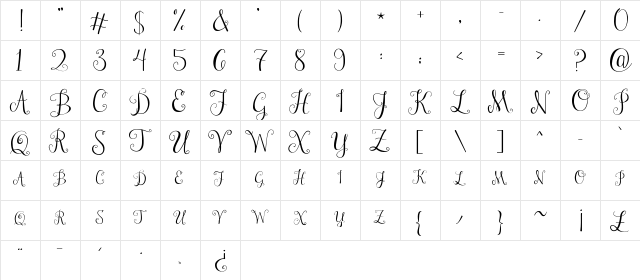 Janda Stylish Monogram Regular  glyph index