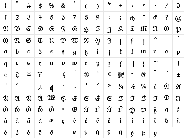 Rediviva Regular  glyph index