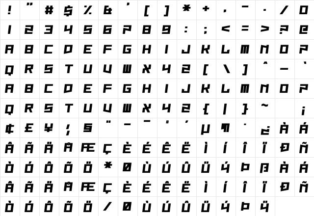 Wicked Jumps Regular  glyph index