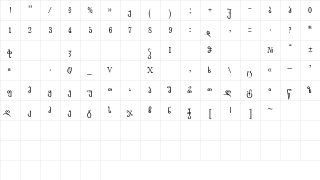 Rustaveli_GNT Regular  glyph index