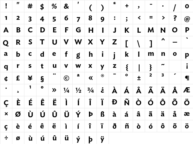 Ideal Sans Semibold  glyph index