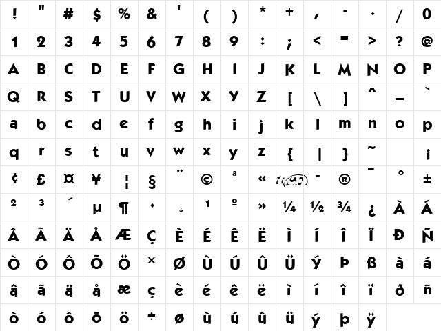 Kabob Extrabold Regular  glyph index
