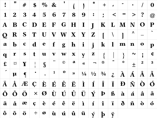 Garth Graphic AT ExtraBold Regular  glyph index