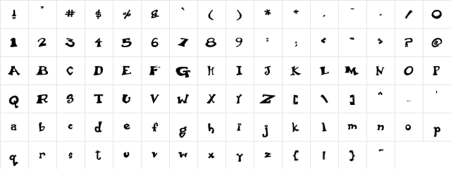 PC Bold Outline Regular  glyph index