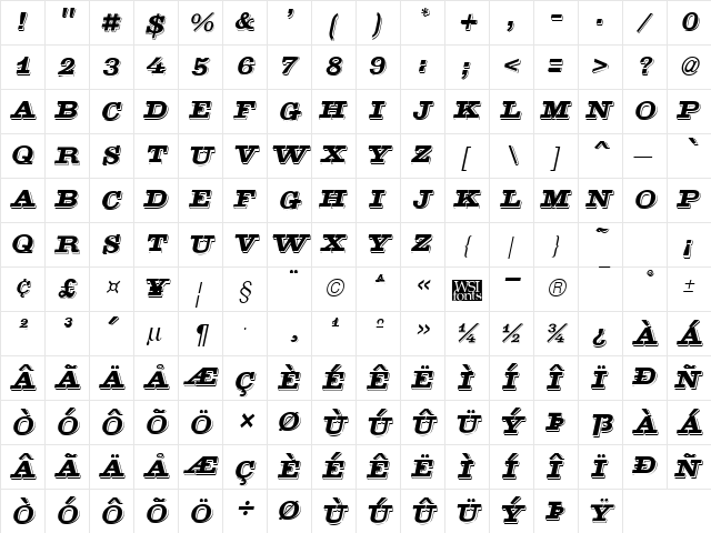Goldstone Italic  glyph index