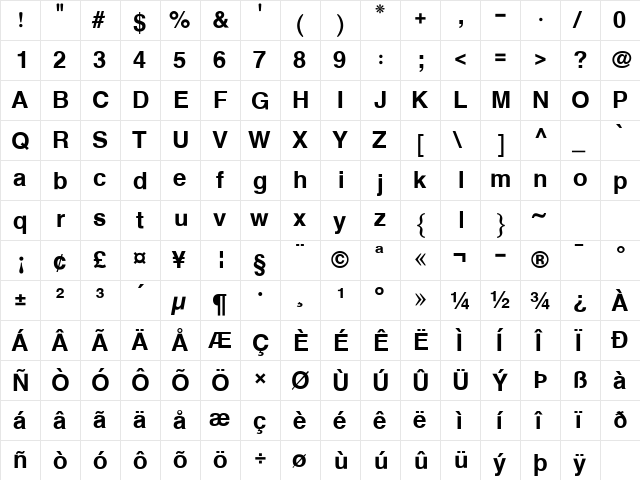 XB Riyaz Bold  glyph index