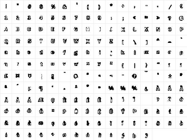 Schizoid Trout Regular  glyph index