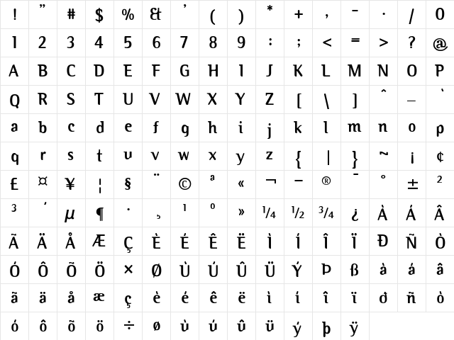 BinaryITC Bold  glyph index