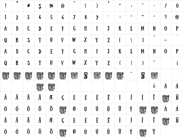 Simulacro Regular  glyph index