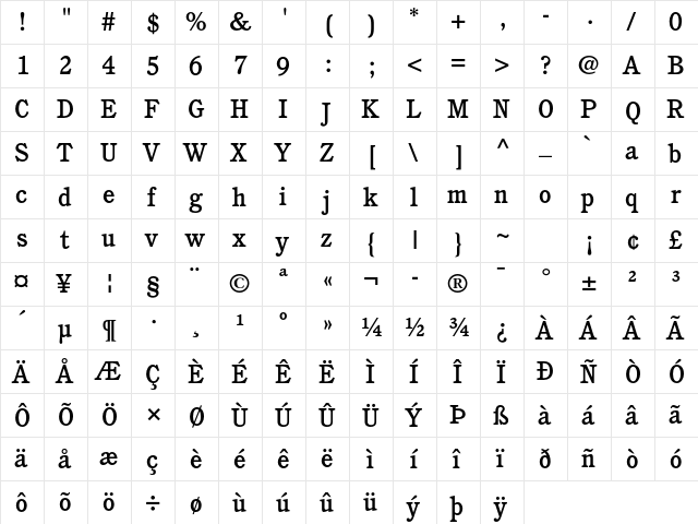 ITC Cushing Std Medium  glyph index