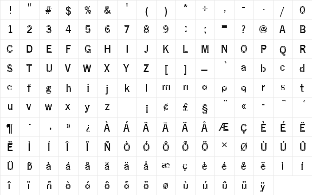 NewsGotTMedIn1 Regular  glyph index