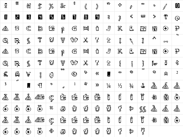 Ouch! Regular  glyph index