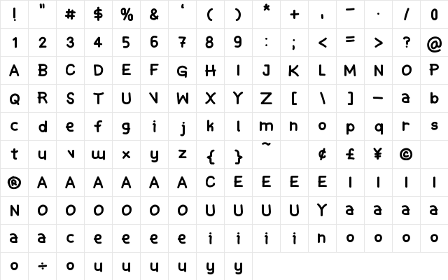 Kaylafiz Regular  glyph index