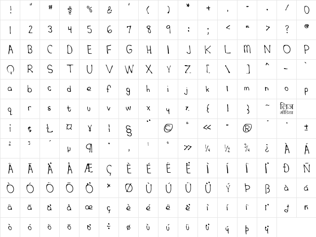 LEHN242 Regular  glyph index