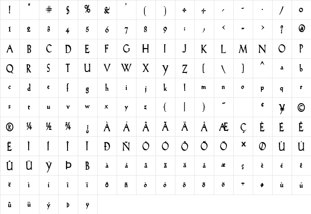 Salem-Condensed Bold  glyph index
