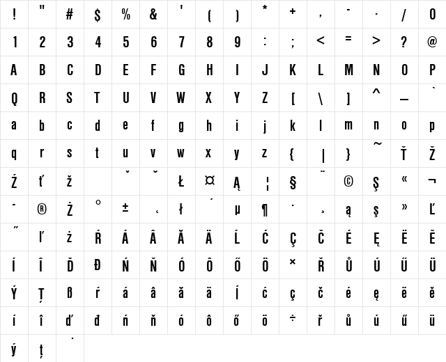 NimbusSanDEECon Bold  glyph index