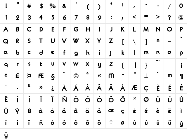 AvalonURWTBol Regular  glyph index