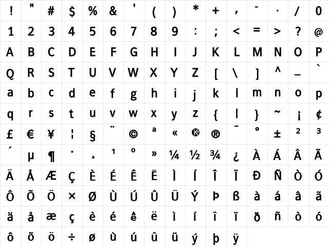 FrancophilSans Bold  glyph index