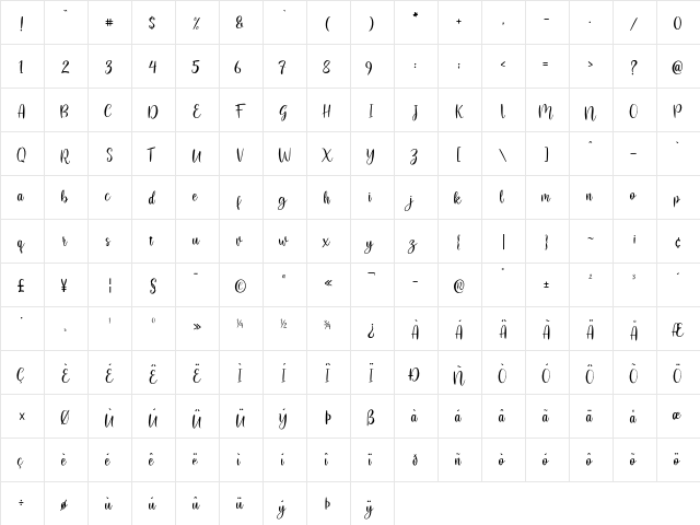 flashback Regular  glyph index