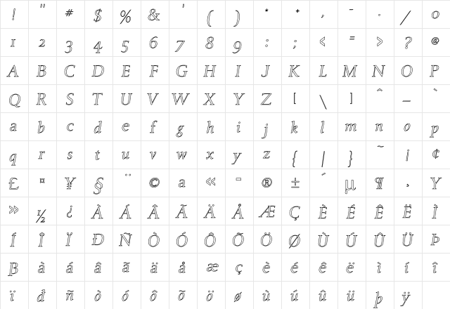 Rancho Ho Regular  glyph index