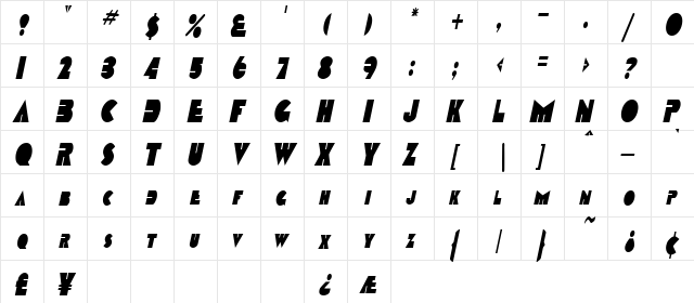 GarretCondensed Italic  glyph index