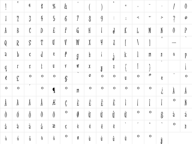 FinkCondensed Regular  glyph index
