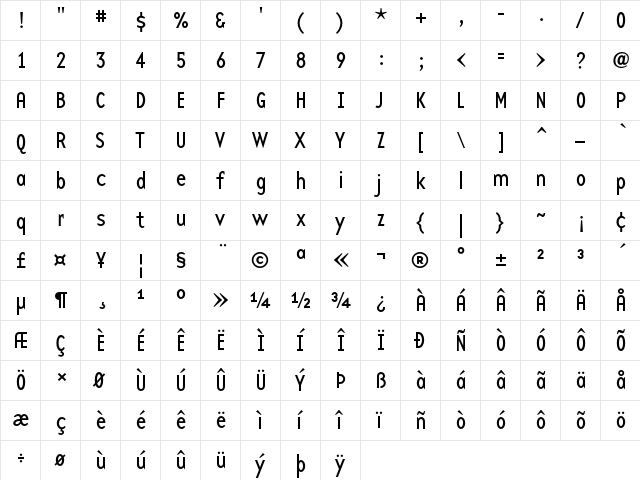 BaseTwelveSans Regular  glyph index