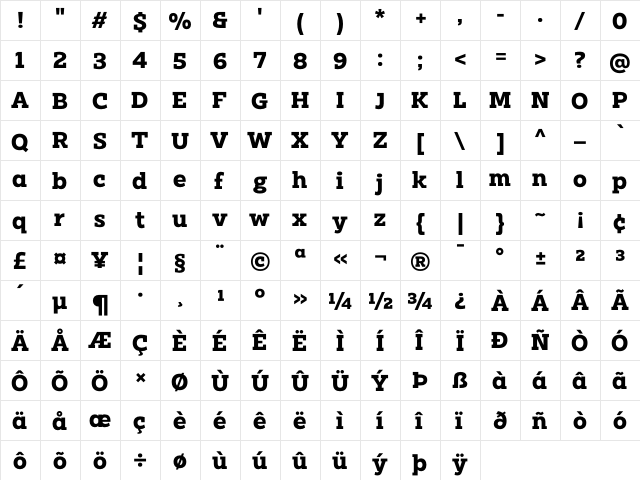 Clab Personal Use Bold  glyph index