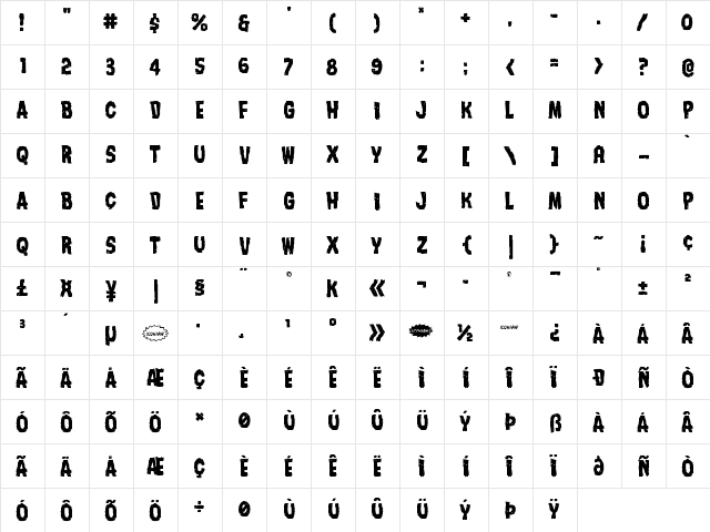 Nightmare Alley Staggered Regular  glyph index
