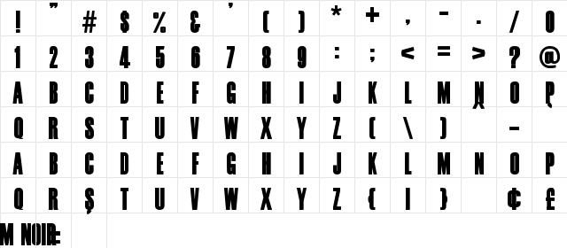 Film Noir Regular  glyph index