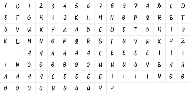 Danisha Romance Regular  glyph index