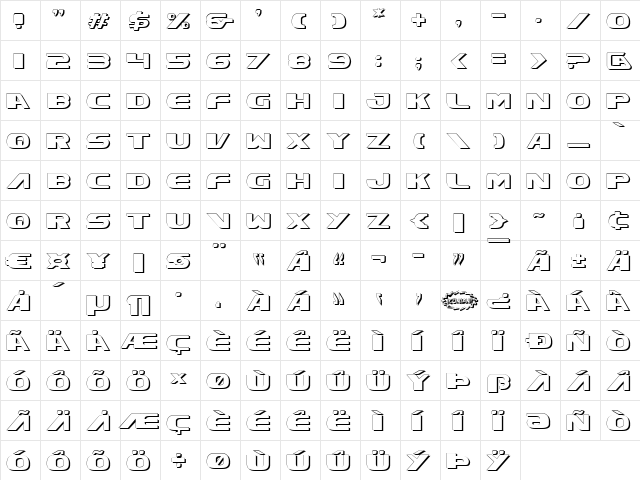 Xcelsion Shadow Shadow  glyph index