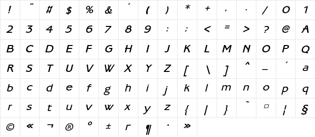 AmbassadoreC Italic  glyph index